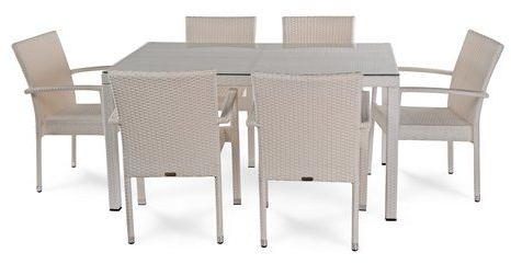 Комплект обеденный серии MILANO (Милано) на 6 персон со стол 150х90 цвет белый из искусственного ротанга