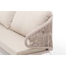 Милан диван 3-местный плетеный из роупа, каркас алюминий белый, роуп бежевый круглый, ткань бежевая