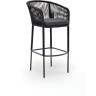 Марсель стул барный плетеный из роупа, каркас из стали темно-серый (RAL7024) шагрень, роуп темно-серый круглый, ткань темно-серая 019