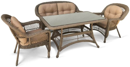 Комплект мебели ГИЗА T130Bg-LV520BB со столом 130х80 и двухместным диваном светло коричневый из искусственного ротанга