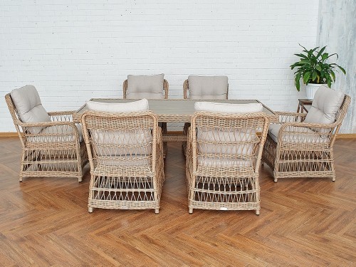 Комплект мебели ISABELLA (Изабелла) на 6 персон со столом 200х100 бежевый из искусственного ротанга