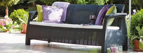 Диван треxместный КОРФУ (Corfu Love Seat Max) RF коричневый из пластика под фактуру искусственного ротанга