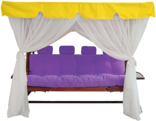 Качели садовые 4-местные серии INTERSYSTEM с фиолетовой подушкой из дерева ироко