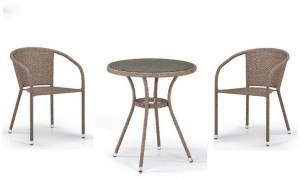 Комплект мебели T282ANT/Y137C-W56 на 2 персоны из плетеного искусственного ротанга, цвет светло-коричневый
