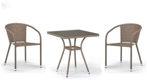Комплект мебели T282BNT/Y137C-W56 на 2 персоны из плетеного искусственного ротанга, цвет светло-коричневый