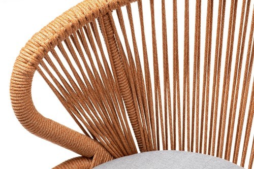 Милан стул плетеный из роупа, каркас алюминий светло-серый (RAL7035) шагрень, роуп оранжевый меланж круглый, ткань светло-серая
