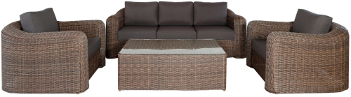 Лаунж зона серии SALAZAR (Салазар) коричневая на 5 персон с трехместным диваном из искусственного ротанга