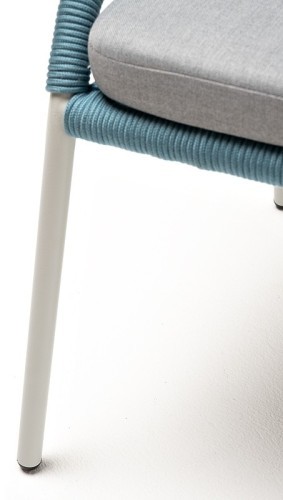 Милан стул плетеный из роупа, каркас алюминий светло-серый (RAL7035) шагрень, роуп бирюзовый круглый, ткань светло-серая
