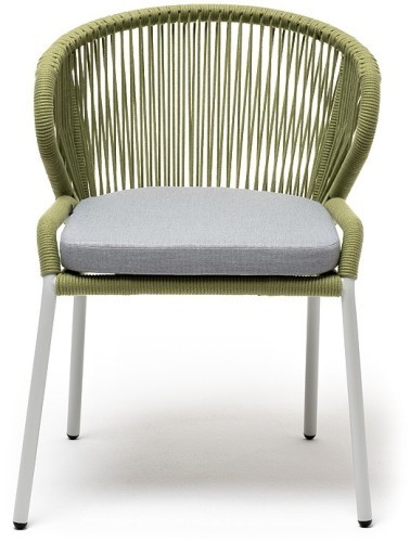 Милан стул плетеный из роупа, каркас алюминий светло-серый (RAL7035) шагрень, роуп салатовый меланж круглый, ткань светло-серая
