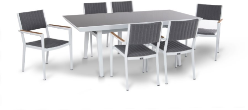 Обеденная группа серии МОНТЕЛЛО белого цвета на 6 персон со столом 200х100 из алюминия