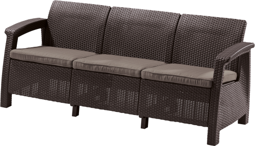 Комплект мебели серии КОРФУ ФИЕСТА ТРИО (Corfu Fiesta Trio) RF коричневый с двумя трехместными диванами и креслами пластиковый под фактуру ротанга