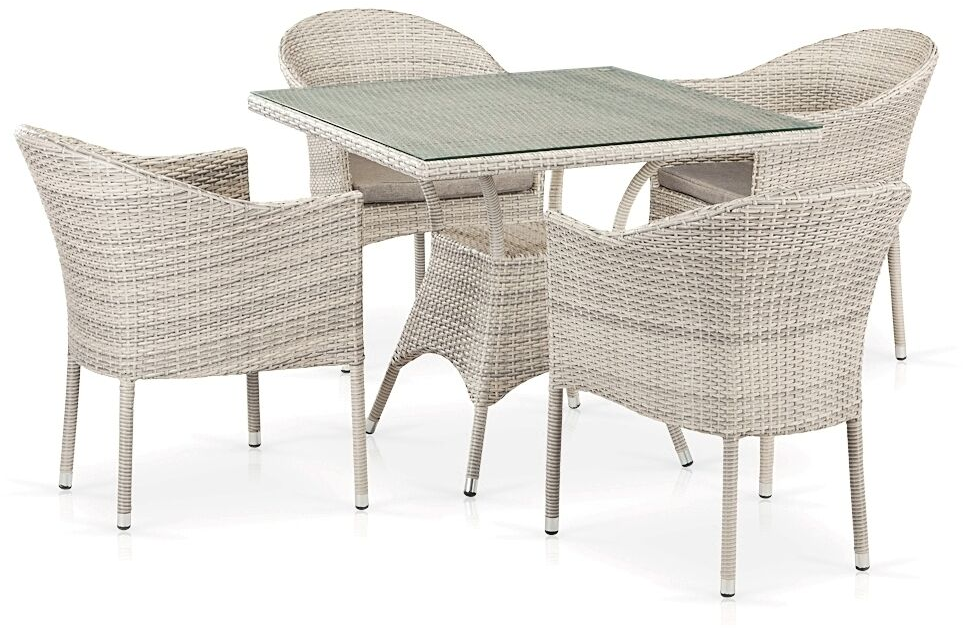 Комплект мебели серии VENTURA LATTE (Вентура) на 4 персоны со столом 90х90 из плетеного искусственного ротанга