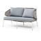 Милан диван 2-местный плетеный из роупа, каркас алюминий светло-серый (RAL7035) шагрень, роуп серый меланж круглый, ткань светло-серая