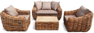 Комплект мебели серии WOODEN NATUR (НАТУР) КМ-2001 на 4 персоны с двухместным диваном из плетеного натурального ротанга