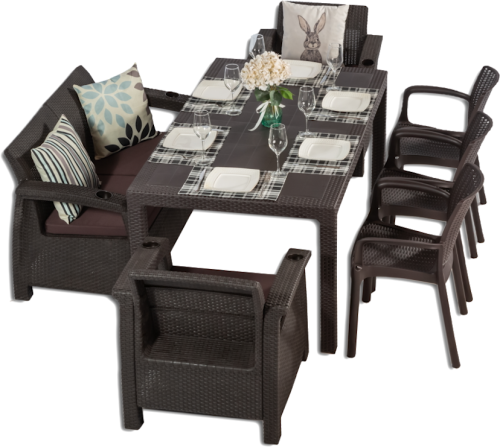 Комплект мебели YALTA FAMILY 2 ARMCHAIR (Ялта) темно коричневый из пластика под искусственный ротанг