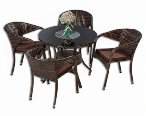 Обеденная группа САНТОС-ГРЕЦИЯ коричневая на 4 персоны со столом D90 из искусственного ротанга