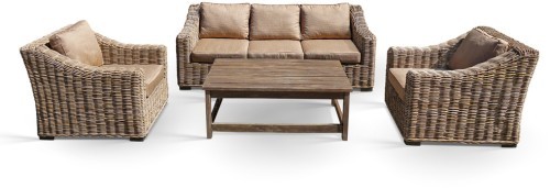 Комплект мебели серии WOODEN NATUR (НАТУР) КМ-2003 на 5 персон с трехместным диваном из плетеного натурального ротанга