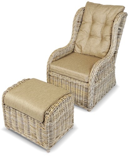 Кресло + пуфик серии MUSTANG NATUR (НАТУР) КМ-2000 из плетеного натурального ротанга