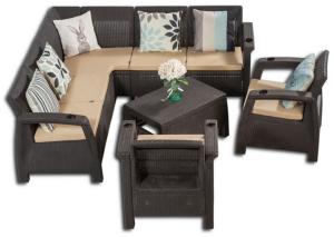 Комплект мебели  YALTA RELAX 2 (Ялта) коричневый с угловым диваном и креслами из пластика под фактуру искусственного ротанга