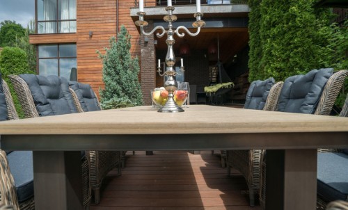 Стол обеденный серии ПАРКЛЭНД 240х100 коричневый из алюминия с древесно полимерной столешницей