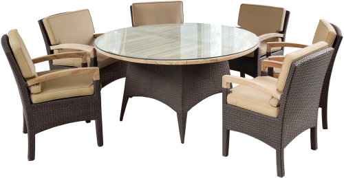 Обеденная зона серии KARIDA (Карида) со столом D150 на 6 персон коричневого цвета из искусственного ротанга и тика