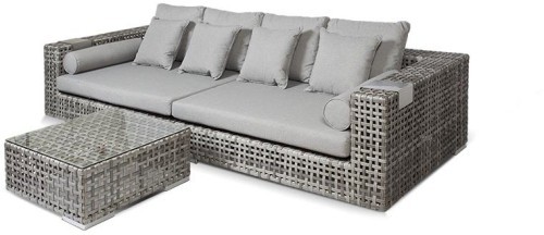 Лаунж зона серии КАНТИ на 4 персоны с четырехместным диваном цвет серый из плетеного искусственного ротанга