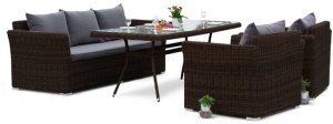 Обеденная группа серии МОККАЧИНО коричневая с трехместным диваном на 5 персон со столом 200х90 из искусственного ротанга