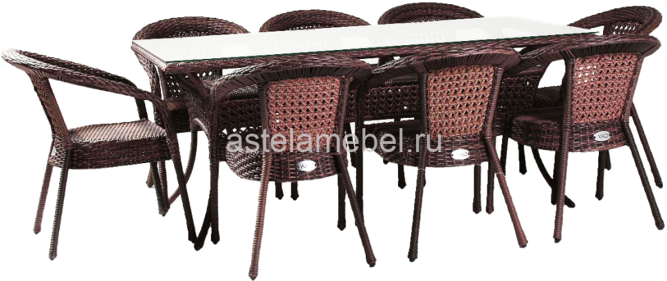 Обеденный комплект DECO (Деко) на 8 персон со столом 180х90 коричневый из искусственного ротанга