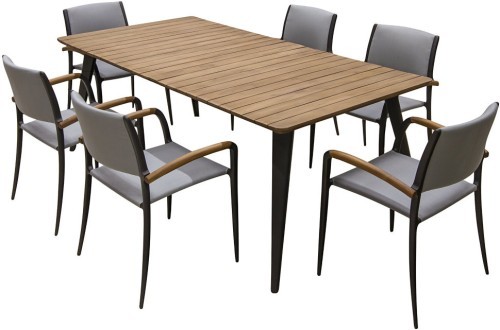 Обеденная зона серии BIZZOTTO на 6 персон со столом из тика D200*100 см из алюминия