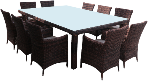 Обеденная зона серии BRUNO (Бруно) со столом 230х160см на 10 персон коричневого цвета из плетенного искусственного ротанга