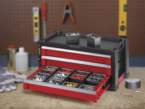 Ящик для инструментов 3 DRAWER TOOL CHEST SYSTEM (Блок из 3 секций для инструмента) красно-черного цвета из пластика