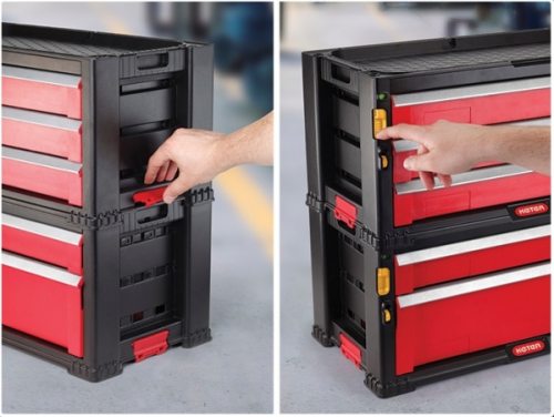 Ящик для инструментов 3 DRAWER TOOL CHEST SYSTEM (Блок из 3 секций для инструмента) красно-черного цвета из пластика