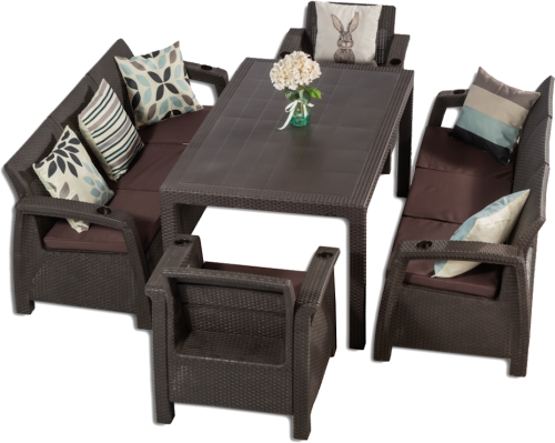 Комплект мебели YALTA BIG FAMILY SOFA 8 SET (Ялта) темно коричневый из пластика под искусственный ротанг