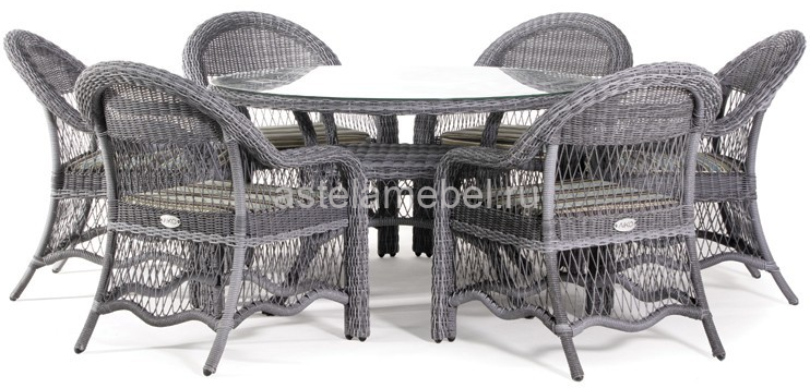 Обеденный комплект SEVILLA (Севилла) на 6 персон со столом D130 серый из искусственного ротанга