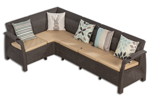 Комплект мебели YALTA L-CORNER RELAX  (Ялта) темно коричневый из пластика под искусственный ротанг