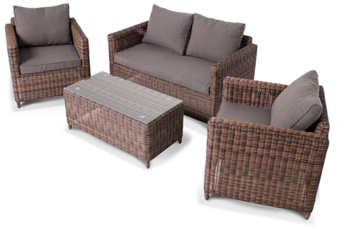 Лаунж зона серии МАКИАТО коричневая на 4 персоны с двухместным диваном из плетеного искусственного ротанга