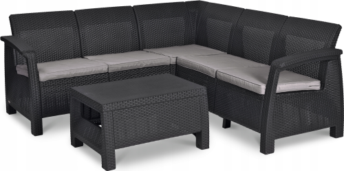 Комплект мебели CORFU RELAX SET (Корфу Релакс Сет) с угловым диваном цвет графит из пластика под фактуру искусственного ротанга