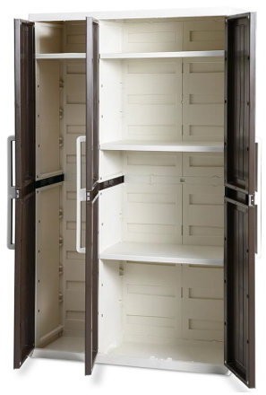 Шкаф 3х дверный узкий серии WOOD LINE S (Вуд Лайн) из пластика цвет молочно-белый