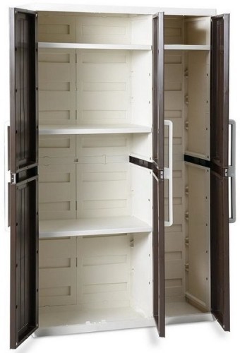 Шкаф 3х дверный узкий серии WOOD LINE S (Вуд Лайн) из пластика цвет молочно-белый