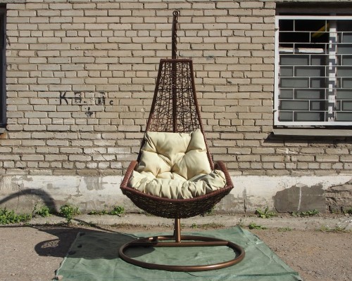 Кресло подвесное КМ-1018 коричневый/бежевый плетеное