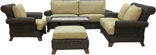 Лаунж зона серии AGIO CALYPSO на 4 персоны цвет коричневый с двухместным диваном из плетеного искусственного ротанга