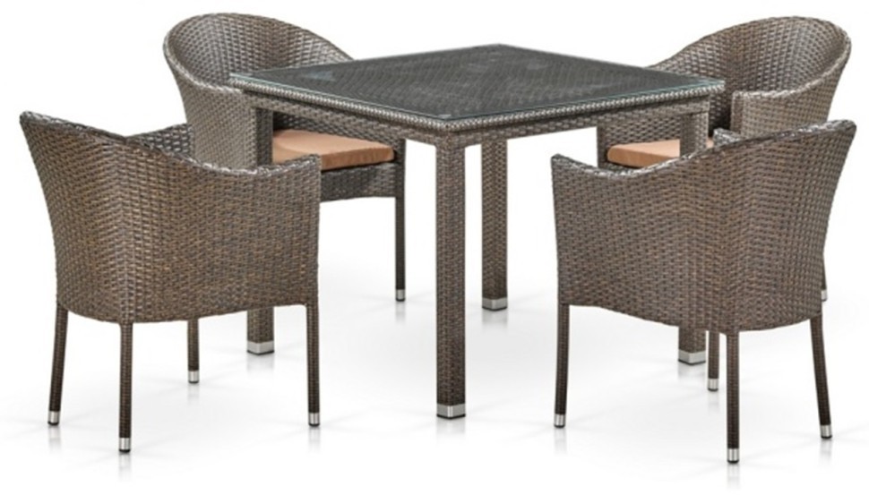 Комплект мебели MONIKA (Моника) T257A/Y350A коричневый со столом 90х90 на 4 персоны из искусственного ротанга