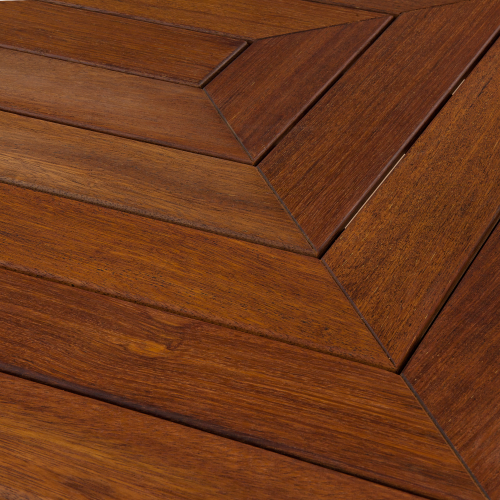 Стол обеденный раскладной серии DZHANGL OPTIC (Джангл Оптик) 270/340см коричневого цвета из дерева мербау