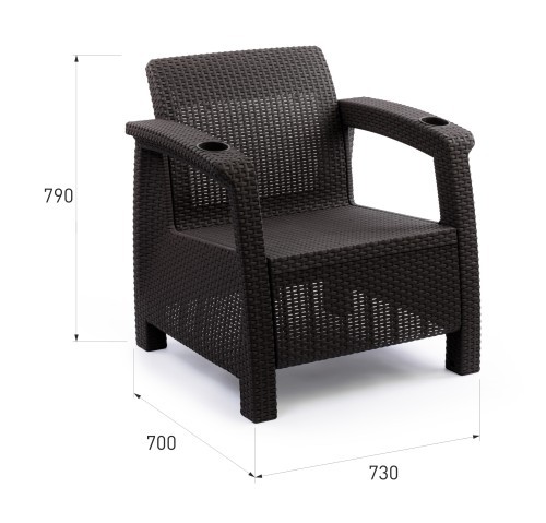 Комплект мебели YALTA FAMILY TRIPLE SET темно коричневый из пластика под искусственный ротанг