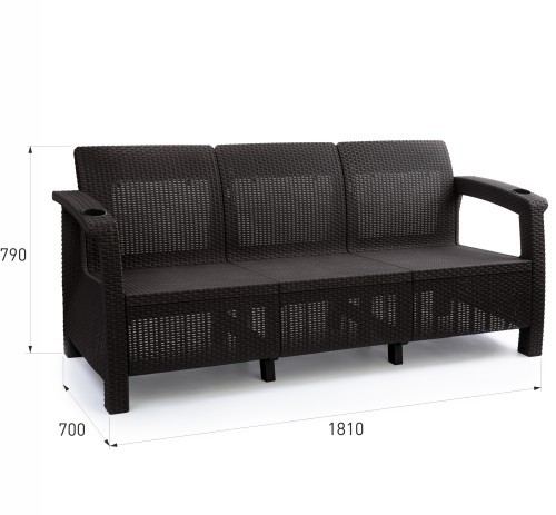 Комплект мебели YALTA FAMILY TRIPLE SET темно коричневый из пластика под искусственный ротанг