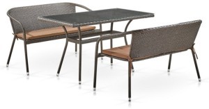 Комплект мебели серии MONIKA (Моника) T286/S139B со столом 130х70 на 4 персоны коричневого цвета из плетеного искусственного ротанга