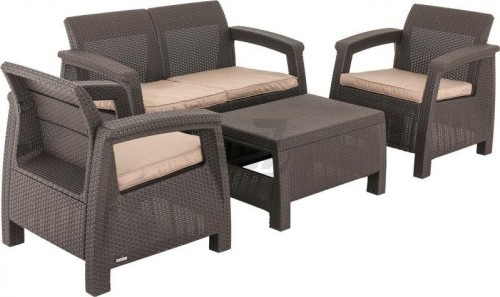 Комплект мебели КОРФУ СЕТ (Corfu set) RF коричневый с двухместным диваном из пластика под фактуру искусственного ротанга