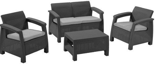 Комплект мебели КОРФУ СЕТ (Corfu set) RF цвет графит с двухместным диваном из пластика под фактуру искусственного ротанга