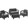 Комплект мебели КОРФУ СЕТ (Corfu set) RF цвет графит с двухместным диваном из пластика под фактуру искусственного ротанга