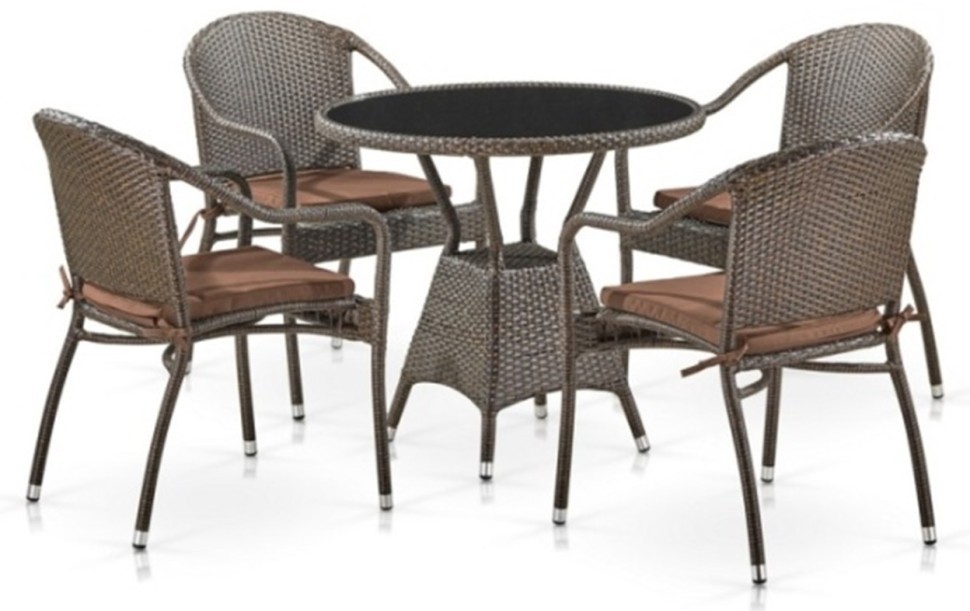 Комплект мебели серии MONIKA (Моника) T707ANS/Y480A со столом D80 на 4 персоны коричневого цвета из плетеного искусственного ротанга